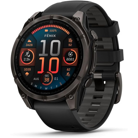 Garmin fēnix® 8 – 47 mm, AMOLED, Sapphire, Premium Multisport GPS Smartwatch, Long-Lasting Battery Life, Dive-Rated, Built-in LED Flashlight, Carbon Gray DLC Titanium with Pebble Gray Band