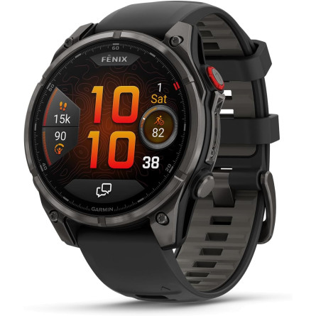 Garmin fēnix® 8 Pro – 51mm AMOLED Sapphire GPS Smartwatch, Carbon Gray DLC Titanium with Black/Pebble Gray Silicone Band (010-03199-00)