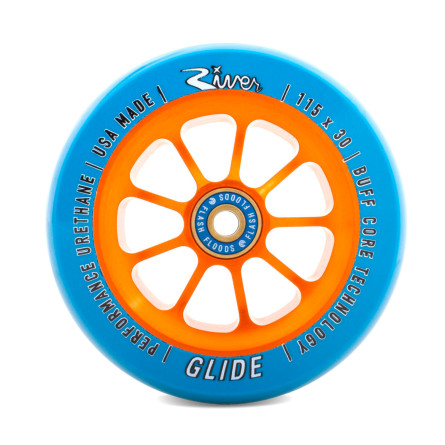 River Wheel Co - "Fireset" Glides 115 x 30mm Wheels (Blue on Orange)